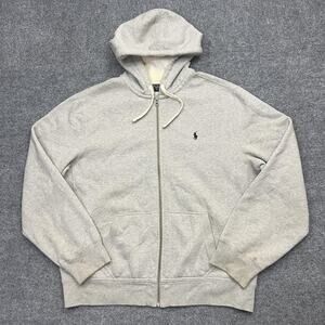 VTG Polo Ralph Lauren Hoodie Mens 2XL Gray Full Zip Sweatshirt Green Pony Logo
